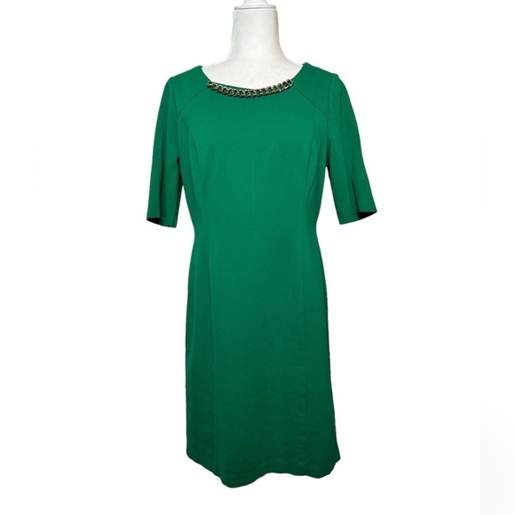 Jessica Howard Kelly Green A-Line MIDI Dress with Chain Embellishment Size 12 - Picture 1 of 9